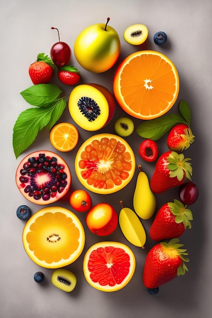 Fruit salad with a variety fruits isolated on white background