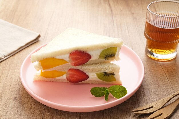 Fruit Sando or Japanese Fruit sandwich with strawberry, mango and kiwi