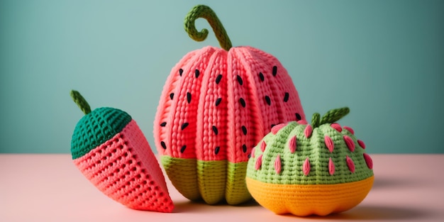 fruit shape crochet art illustration full of color