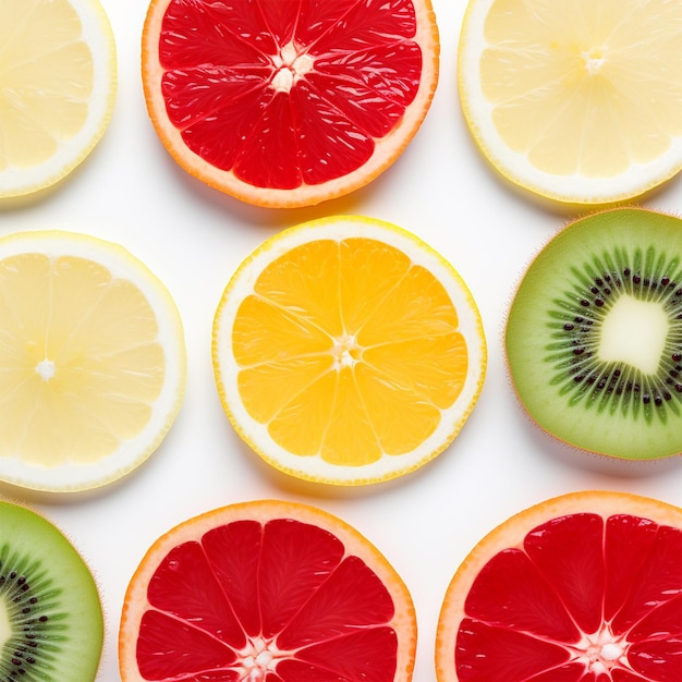 Fruit slices on white background