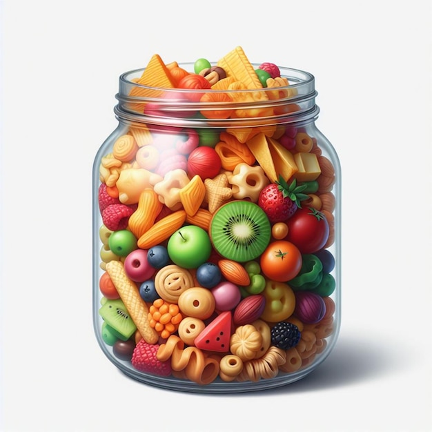 Fruit smaak gekleurde granen in een kristal pot clipart icoon