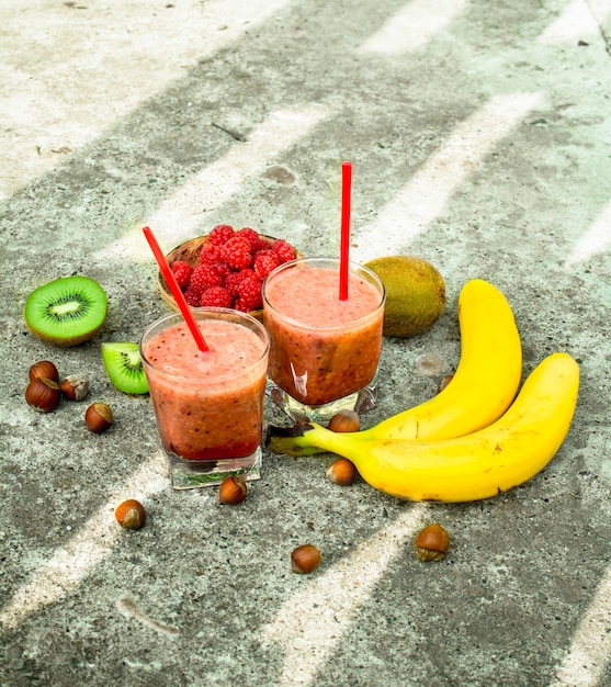 Fruit smoothie in glasses.