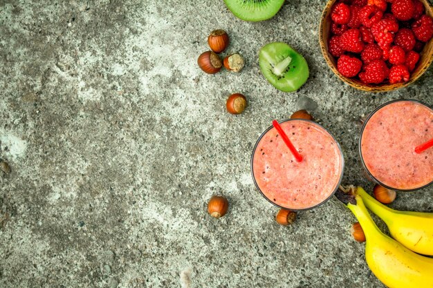 Fruit smoothie in glasses.