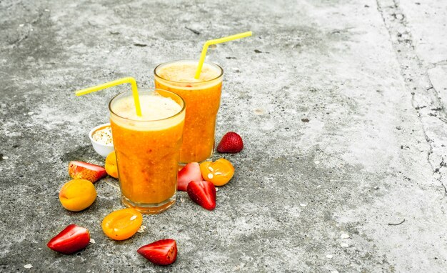 Fruit smoothie in glasses.