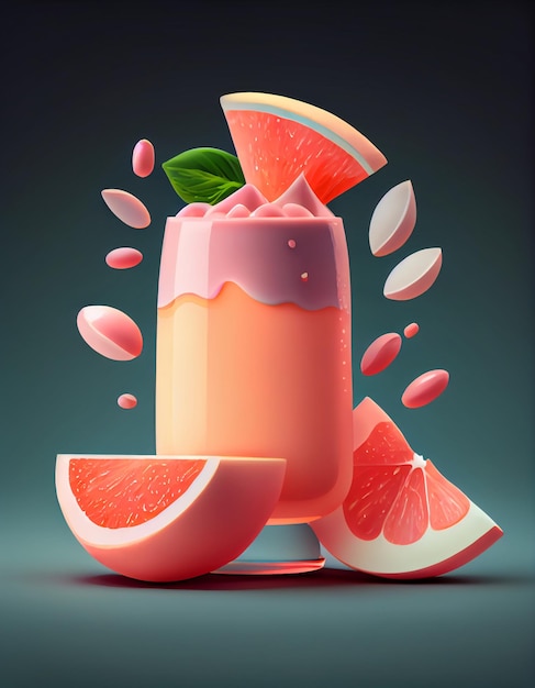 A fruit smoothie with a slice of grapefruit on the bottom.