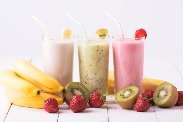 Fruit smoothies with strawberry kiwi banana