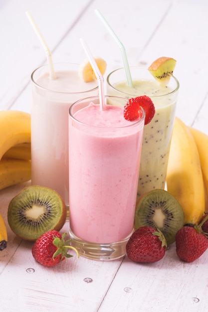 Fruit smoothies with strawberry kiwi banana