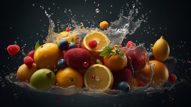 水しぶきの中の果物