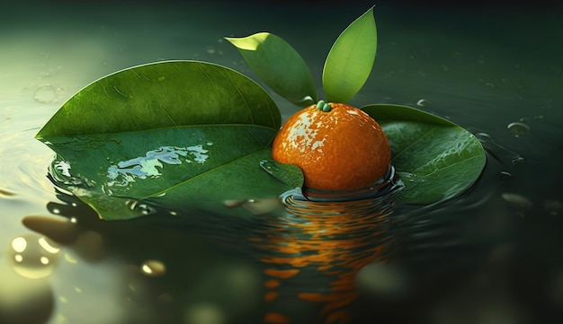 Photo fruit splash with orange lime and green leaf in the water generative ai