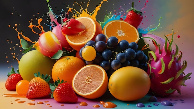 Fruit splashed with juice generative ai