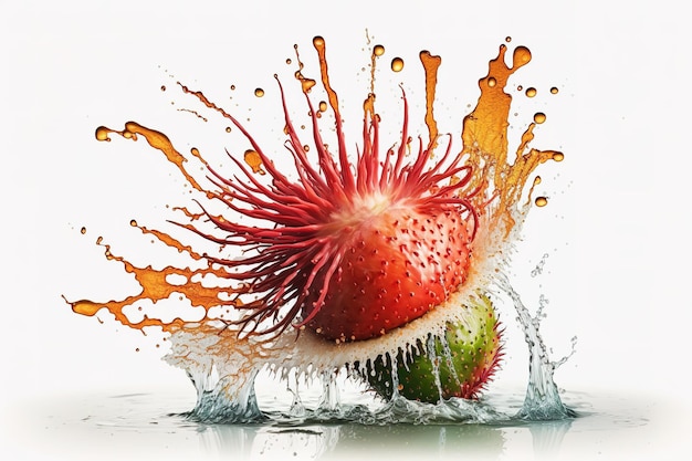 A fruit splashes in water with a splash of water.