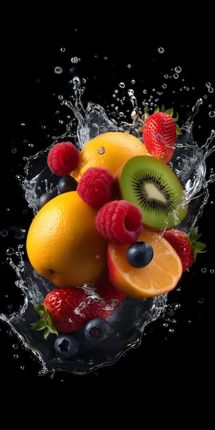 A fruit splashing into a bowl of water