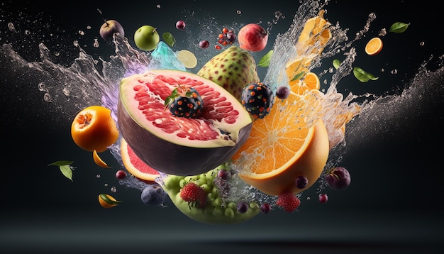 A fruit splashing into a large display