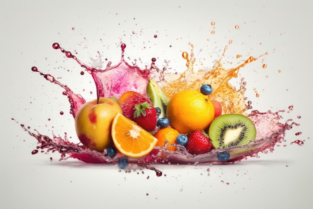 Fruit splashing in a splash of juice