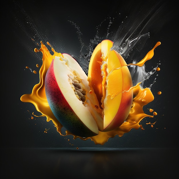 A fruit splashing in a splash of orange juice.