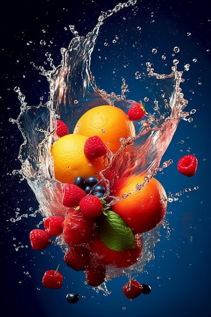 A fruit splashing in a water splash