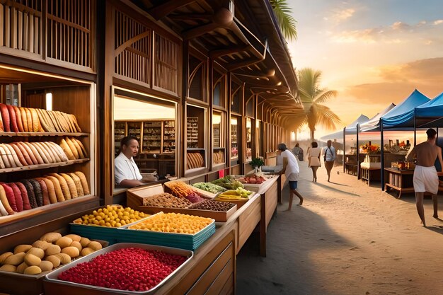 A fruit stand selling fruits and vegetables at a market