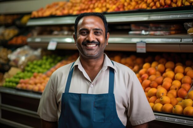 Photo fruit store commerce employee concep