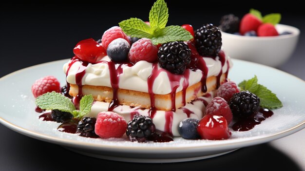 fruit Sweet dessert on the plate on white background