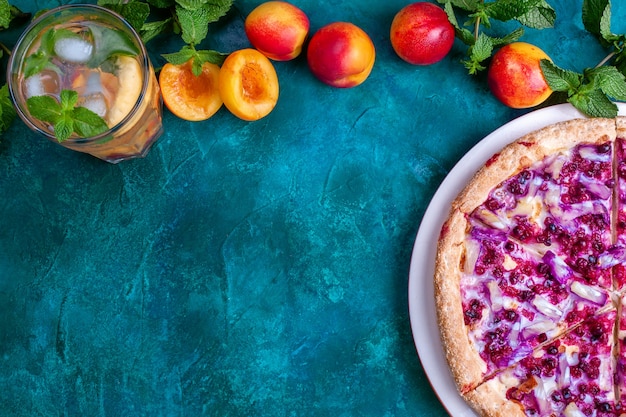 Fruit sweet pizza with nectarine lemonade