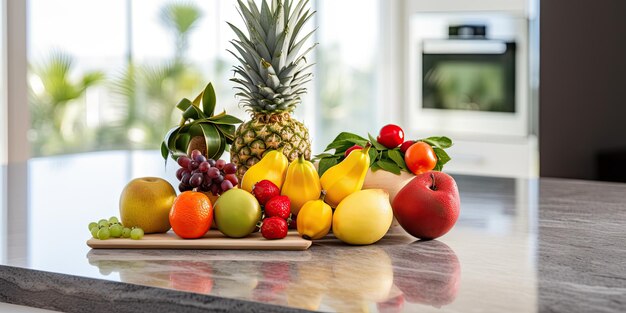 Fruit on a table in a modern kitchen