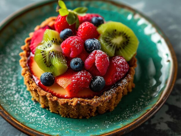 A fruit tart on a plate