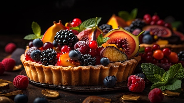 A fruit tart with fresh fruit on top