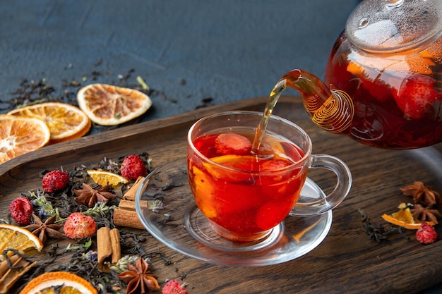 Fruit tea in a glass bowl Healthy food vitamins antioxidants