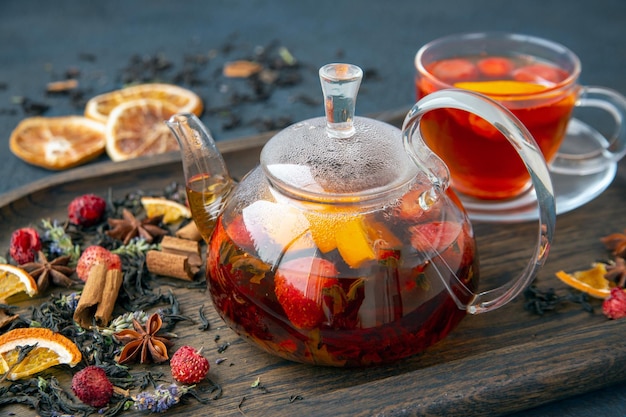 Fruit tea in a glass bowl Healthy food vitamins antioxidants