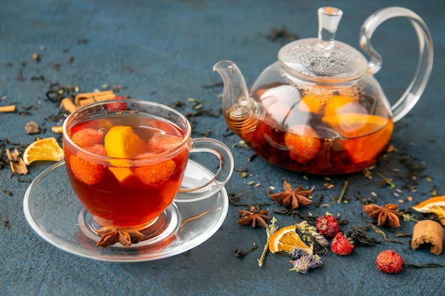 Fruit tea in a glass bowl Healthy food vitamins antioxidants