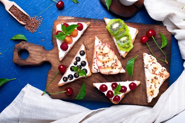 Fruit toast on wooden board