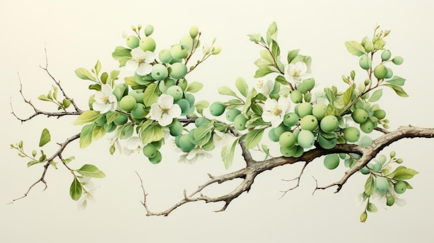 Photo fruit tree branch watercolor illustrations