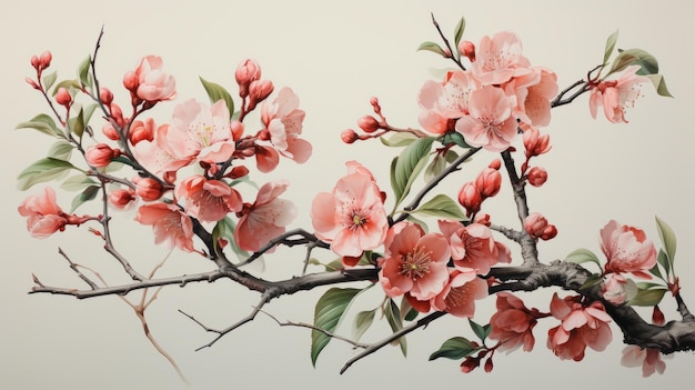 Fruit tree branch watercolor illustrations