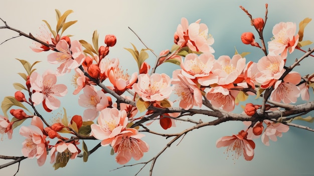 Fruit tree branch watercolor illustrations