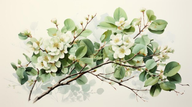 Fruit tree branch watercolor illustrations