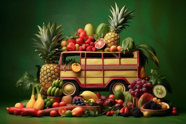 A fruit truck with a lot of fruits on it