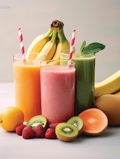 Fruit and vegetable juice in glasses