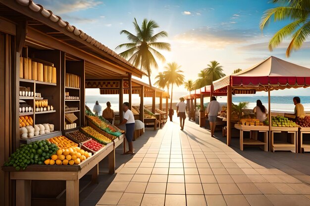 Photo a fruit and vegetable market on the beach.