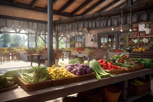 A fruit and vegetable market in a restaurant