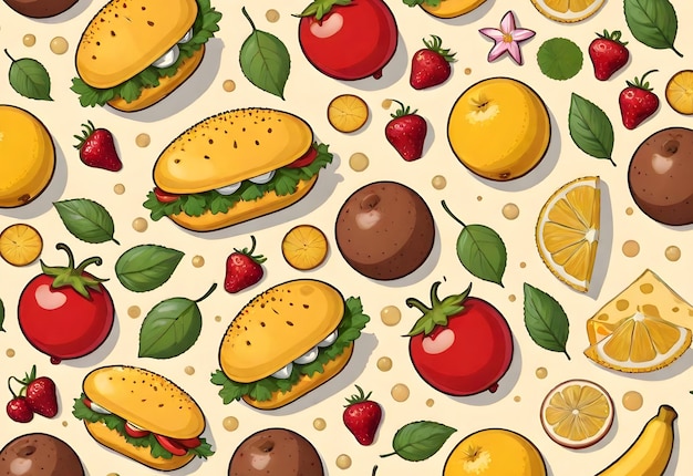 Fruit vegetable patterns background designed for children in cartoon style