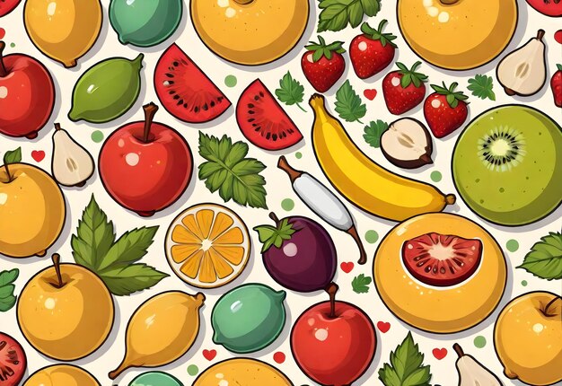 Photo fruit vegetable patterns background designed for children in cartoon style