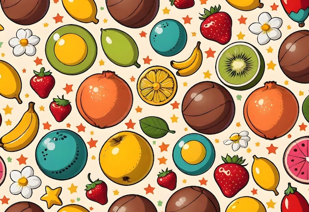 Fruit vegetable patterns background designed for children in cartoon style