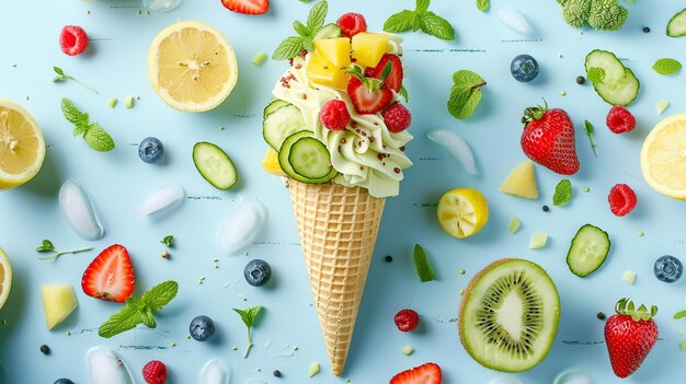 Photo fruit and vegetable summer ice cream cone