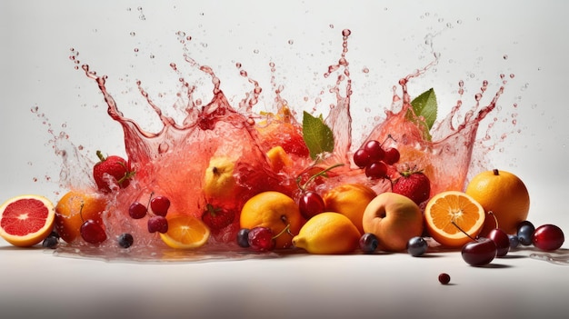 Fruit and vegetables are being mixed in a splash