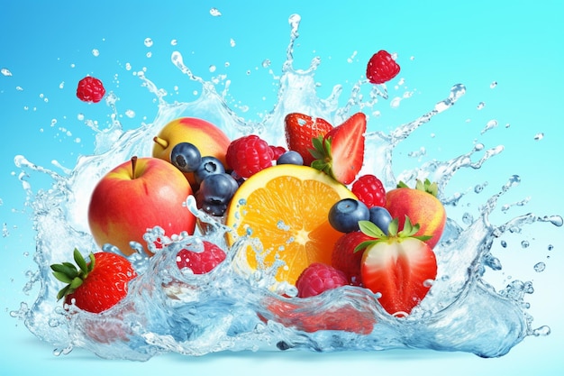 Fruit in a water splash