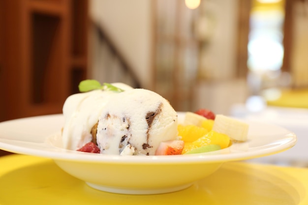 Fruit with ice cream