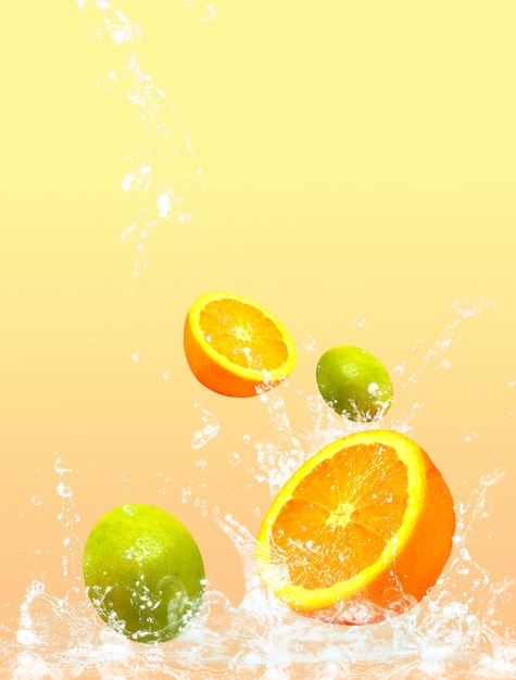 Fruit with water splashing