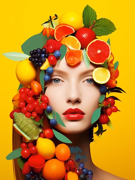 Fruit woman fashion model creative magazine cover nature