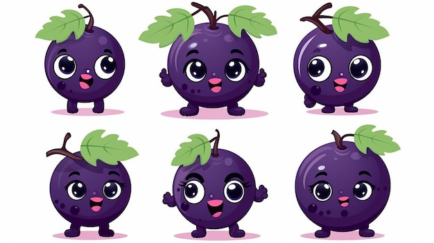 fruitachtergrond met bramenkarakter leuke grappige bramen in cartoon kawaiistijl