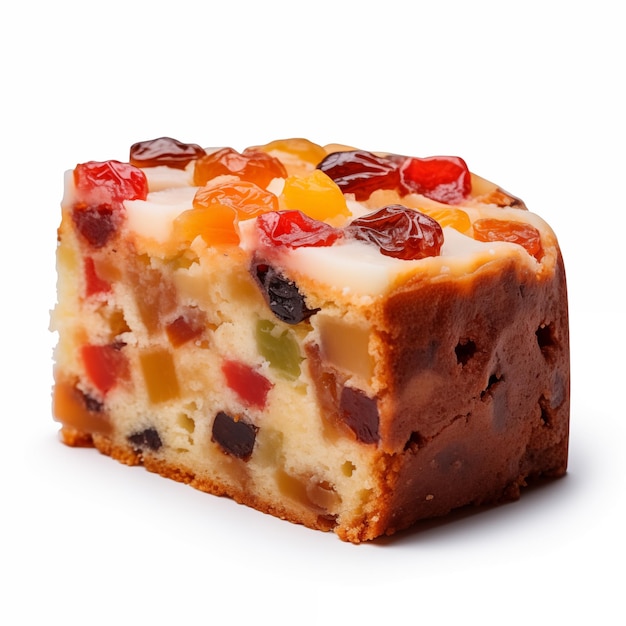 Fruitcake slice isolated on white background